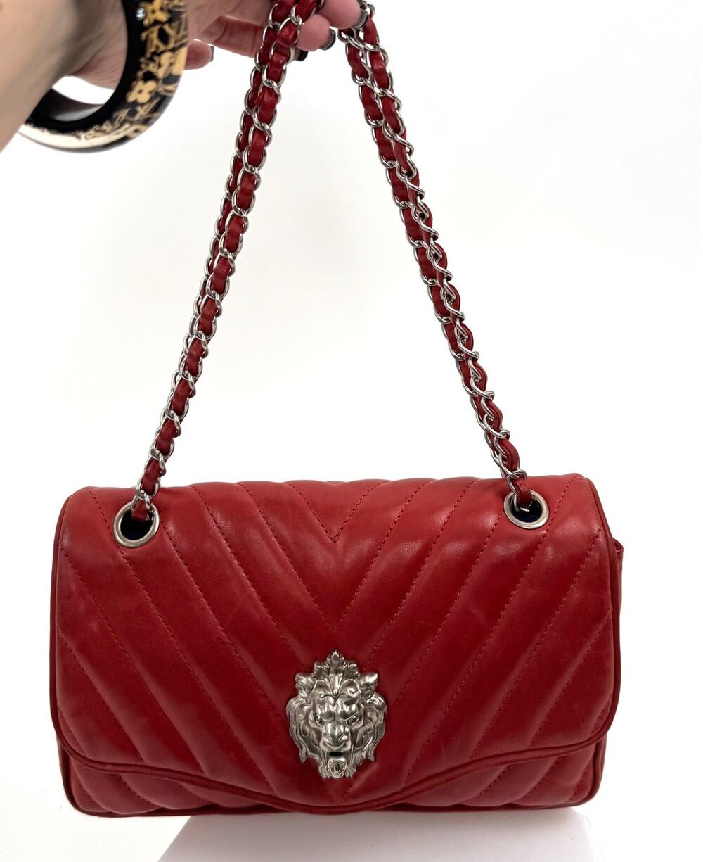 Chanel Red Chevron Leo Lion Flap Bag Lambskin Leather Shoulder Bag